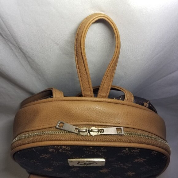 Beverly Hills Polo Club Womens Monogram Backpack Purse Brown Beige Zipper Close - Picture 5 of 16